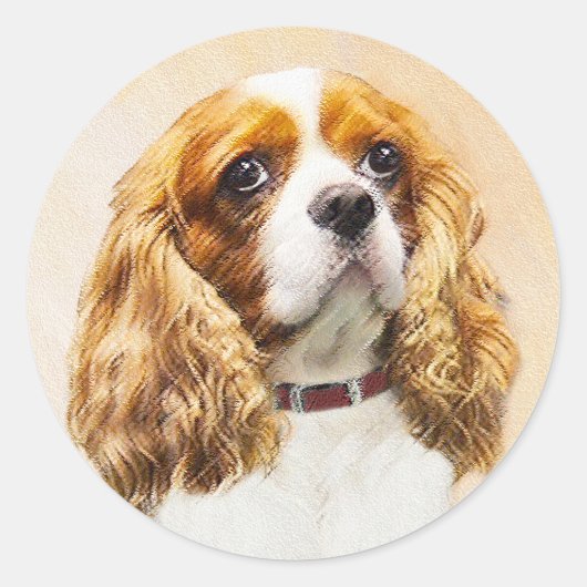 Cavalier King Charles Spaniel Original Painting Ronde Sticker (Voorkant)