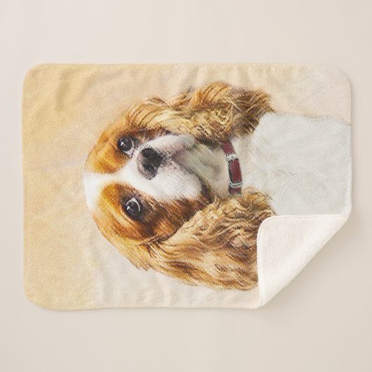 Cavalier King Charles Spaniel Original Painting Sherpa Deken (Voorkant (horizontaal))
