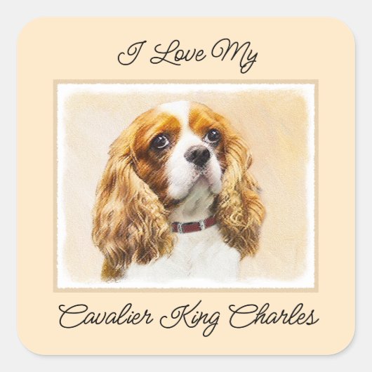 Cavalier King Charles Spaniel Original Painting Vierkante Sticker (Voorkant)