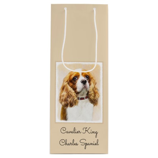 Cavalier King Charles Spaniel Original Painting Wijn Cadeautas (Voorkant)
