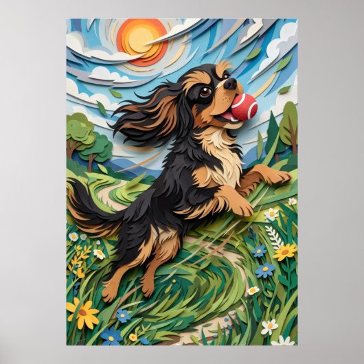 Cavalier King Charles Spaniel Papieren Knipkunst L Poster (Voorkant)