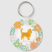 Cavalier King Charles Spaniel Pastel Oranje Bloem Sleutelhanger (Voorkant)