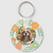 Cavalier King Charles Spaniel Pastel Oranje Bloem Sleutelhanger (Achterkant)