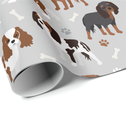 Cavalier King Charles Spaniel Paws and Botten Wrap Cadeaupapier (Rol Hoek)