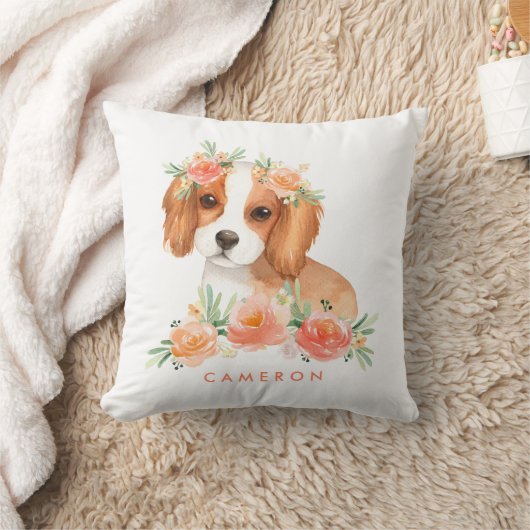 Cavalier King Charles Spaniel Peach Floral Nursery Kussen (Deken)