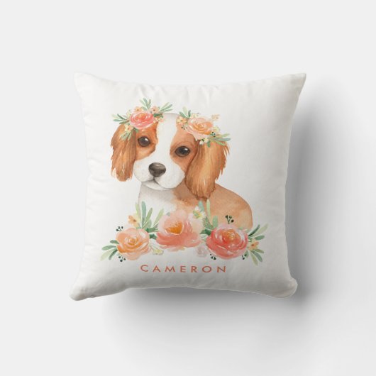 Cavalier King Charles Spaniel Peach Floral Nursery Kussen (Achterkant)