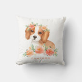 Cavalier King Charles Spaniel Peach Floral Nursery Kussen (Voorkant)