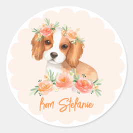 Cavalier King Charles Spaniel Peach Verjaardag Ronde Sticker