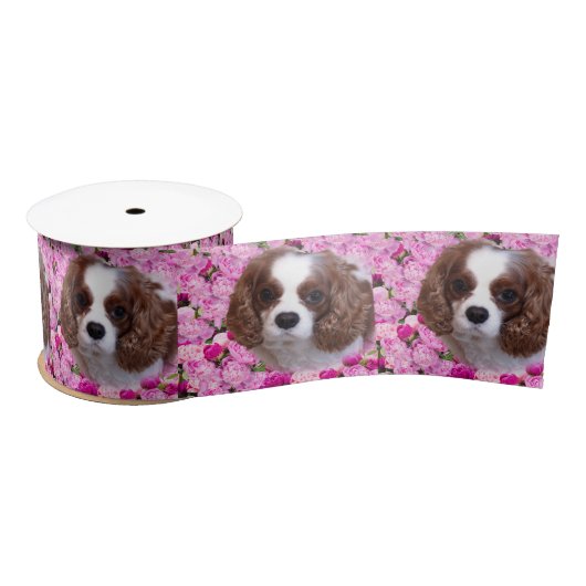 Cavalier King Charles Spaniel Peonies Satijnen Lint (Spoel)