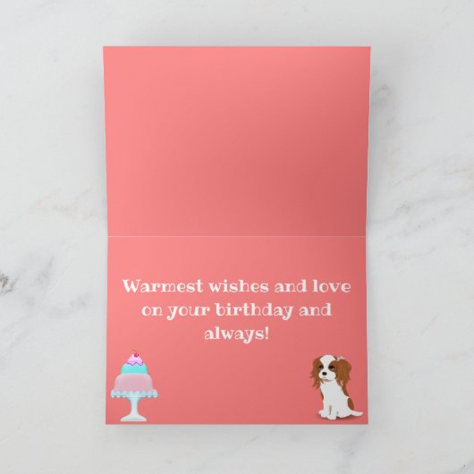Cavalier King Charles Spaniel Pink Happy Birthday Kaart (Binnen)