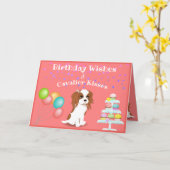Cavalier King Charles Spaniel Pink Happy Birthday Kaart (Gele Bloem)