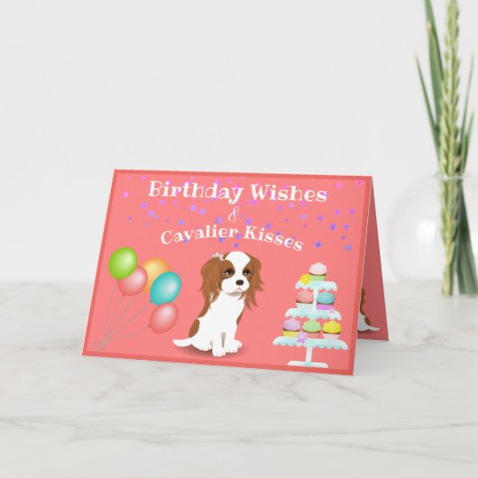Cavalier King Charles Spaniel Pink Happy Birthday Kaart (Voorkant)