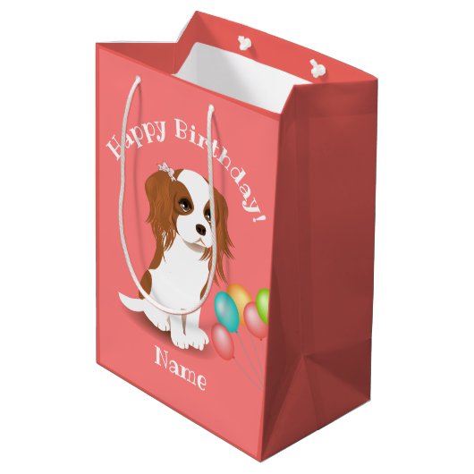 Cavalier King Charles Spaniel Pink Happy Birthday Medium Cadeauzakje (Achterkant Gekanteld)