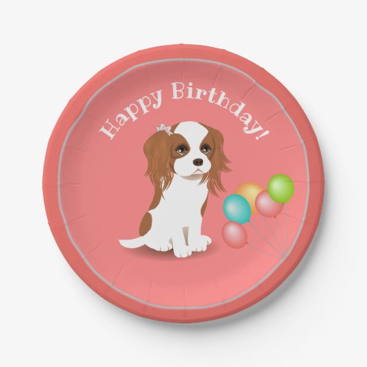 Cavalier King Charles Spaniel Pink Happy Birthday  Papieren Bordje (Voorkant)