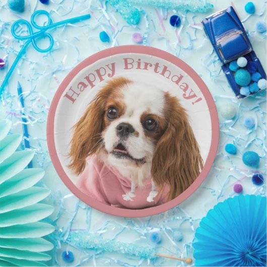 Cavalier King Charles Spaniel Pink Happy Birthday Papieren Bordje (Feest)