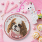 Cavalier King Charles Spaniel Pink Happy Birthday Papieren Bordje (Feest)