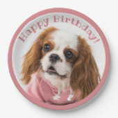 Cavalier King Charles Spaniel Pink Happy Birthday Papieren Bordje (Voorkant)