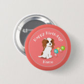 Cavalier King Charles Spaniel Pink Happy Birthday Ronde Button 5,7 Cm (Voorkant /achterkant)