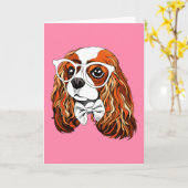 Cavalier King Charles Spaniel Portret Kaart (Gele Bloem)
