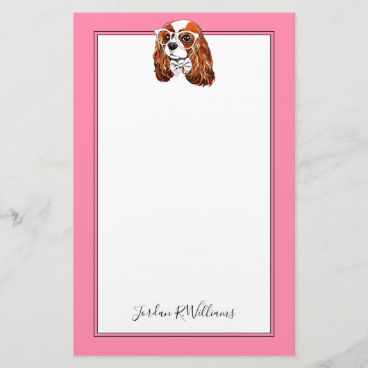 Cavalier King Charles Spaniel Portret | Naam toevo Briefpapier (Voorkant)