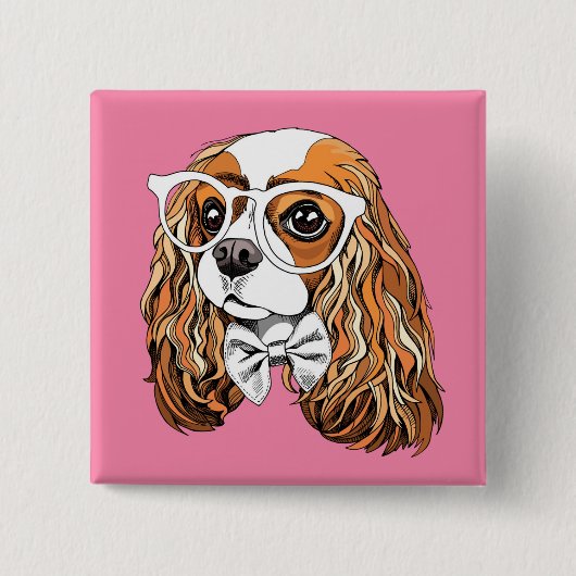 Cavalier King Charles Spaniel Portret Vierkante Button 5,1 Cm (Voorkant)