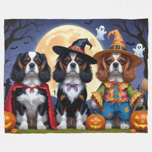 Cavalier King Charles Spaniel Pumpkin Halloween Fleece Deken (Voorkant (Horizontaal))