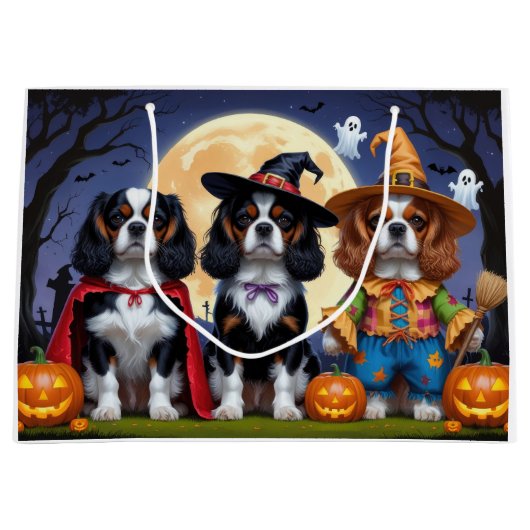 Cavalier King Charles Spaniel Pumpkin Halloween Groot Cadeauzakje (Voorkant)