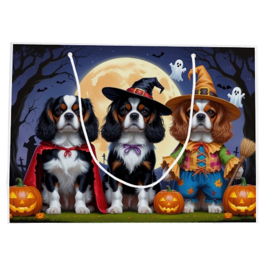Cavalier King Charles Spaniel Pumpkin Halloween Groot Cadeauzakje (Achterkant)