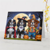 Cavalier King Charles Spaniel Pumpkin Halloween Kaart (Gele Bloem)