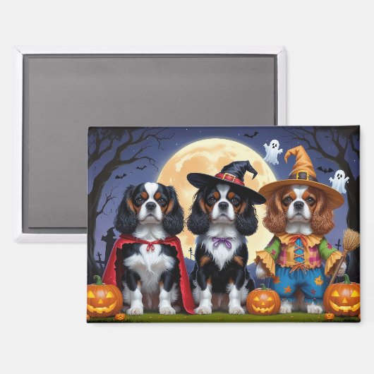 Cavalier King Charles Spaniel Pumpkin Halloween Magneet (Voorkant / Achterkant)