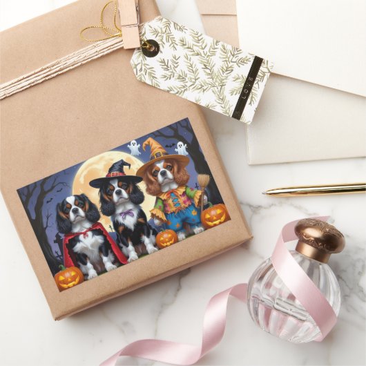 Cavalier King Charles Spaniel Pumpkin Halloween Rechthoekige Sticker (Geschenken)