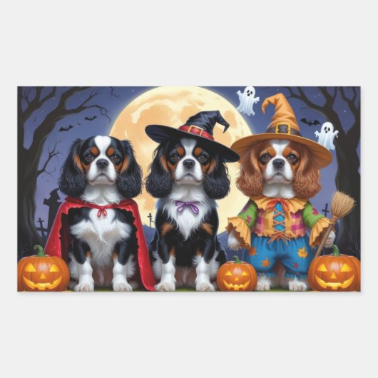 Cavalier King Charles Spaniel Pumpkin Halloween Rechthoekige Sticker (Voorkant)