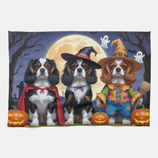 Cavalier King Charles Spaniel Pumpkin Halloween Theedoek (Horizontaal)