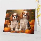 Cavalier King Charles Spaniel Pup Autumn Pompoen Kaart (Gele Bloem)