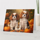 Cavalier King Charles Spaniel Pup Autumn Pompoen Kaart (Voorkant)