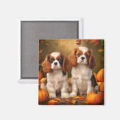 Cavalier King Charles Spaniel Pup Autumn Pompoen Magneet (Voorkant / Achterkant)