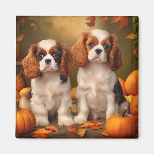 Cavalier King Charles Spaniel Pup Autumn Pompoen Magneet (Voorkant)