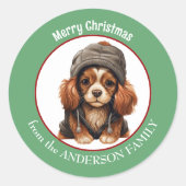 Cavalier King Charles Spaniel Pup in Winter Pet Ronde Sticker (Voorkant)
