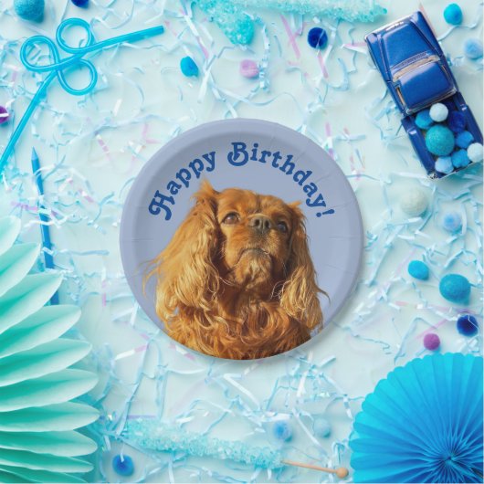 Cavalier King Charles Spaniel Puppy Dog Blue Papieren Bordje (Feest)