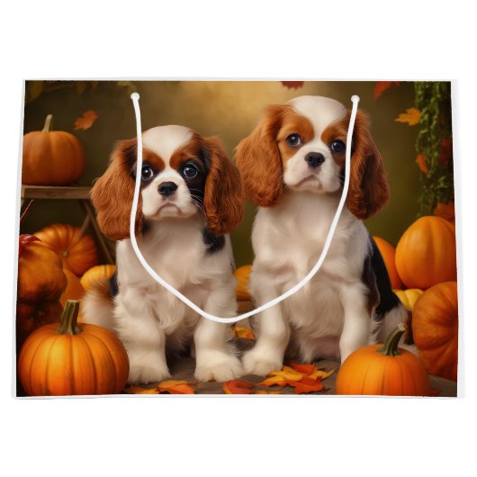 Cavalier King Charles Spaniel Puppy Herfst Pompoen Groot Cadeauzakje (Voorkant)