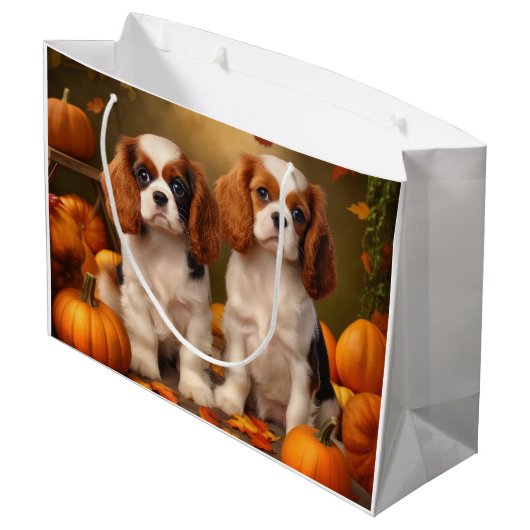 Cavalier King Charles Spaniel Puppy Herfst Pompoen Groot Cadeauzakje (Achterkant Gekanteld)