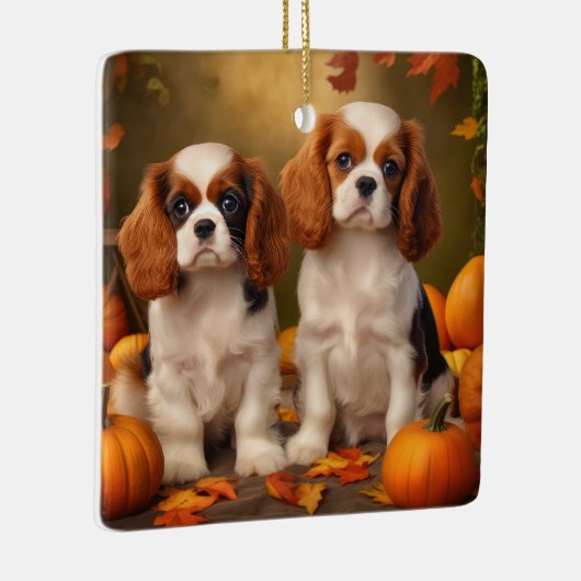 Cavalier King Charles Spaniel Puppy Herfst Pompoen Keramisch Ornament (Rechts)