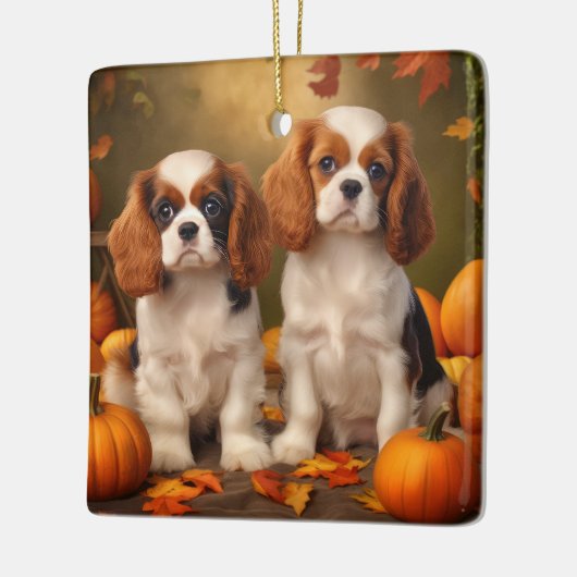 Cavalier King Charles Spaniel Puppy Herfst Pompoen Keramisch Ornament (Links)