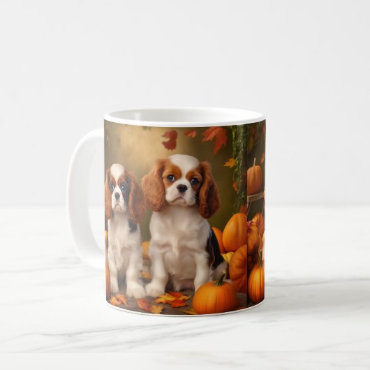 Cavalier King Charles Spaniel Puppy Herfst Pompoen Koffiemok (Voorkant links)