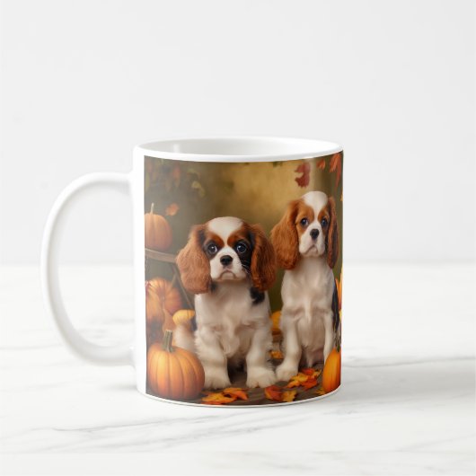 Cavalier King Charles Spaniel Puppy Herfst Pompoen Koffiemok (Links)