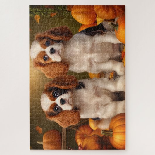 Cavalier King Charles Spaniel Puppy Herfst Pompoen Legpuzzel (Verticaal)