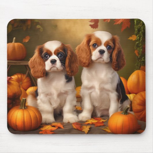 Cavalier King Charles Spaniel Puppy Herfst Pompoen Muismat (Voorkant)
