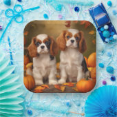 Cavalier King Charles Spaniel Puppy Herfst Pompoen Papieren Bordje (Feest)
