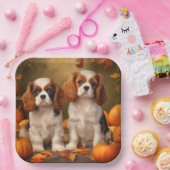 Cavalier King Charles Spaniel Puppy Herfst Pompoen Papieren Bordje (Feest)