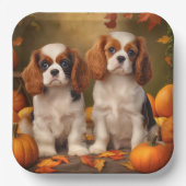 Cavalier King Charles Spaniel Puppy Herfst Pompoen Papieren Bordje (Voorkant)